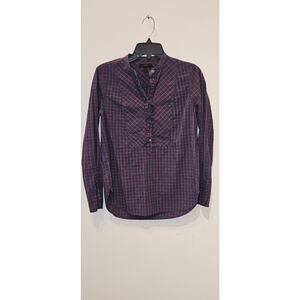 J.Crew Women’s Plaid Long‎ Sleeve Blouse Size 4 Navy Red Pullover Top 26” Length